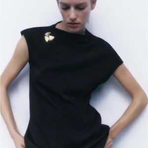 Zara Black Blouse with Gold Detail